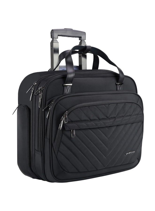 VANKEAN Rolling Laptop Bag Women with Wheels, 15.6 Inch Rolling Briefcase for Women, Water Repellent Overnight Rolling Computer Bag with RFID Pockets for Travel Business Work, Black - Image 1