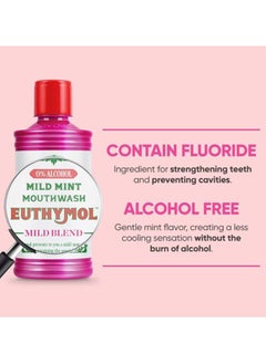 Euthymol Euthymol Mouthwash ICY Mint 500ml, Contains Flouride, Alcohol-Free, Distinctive Strong Taste Flavour  - Image 1