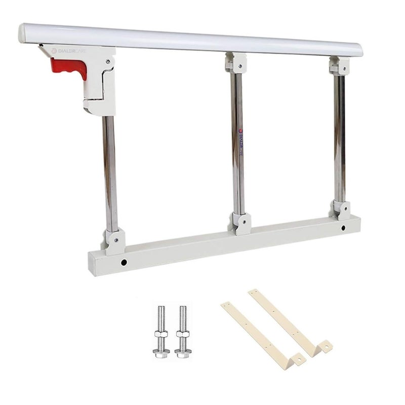 DIALDRCARE Foldable Stainless Steel Bed Rail Guard for Elderly, Adults Assist Handle, Bed Guardrails Grab Railway for Disabled Patient Pregnant Women Handicap (Size: 70 x 40 cm, Colour: White, Silver) - Image 1