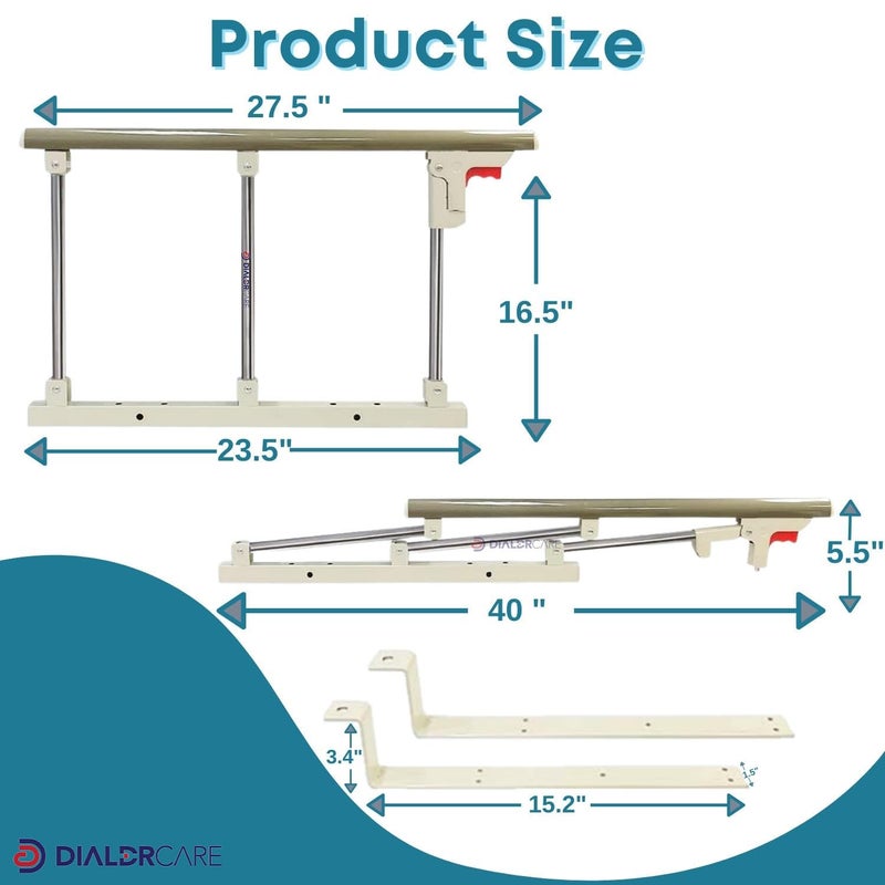 DIALDRCARE Foldable Stainless Steel Bed Rail Guard for Elderly, Adults Assist Handle, Bed Guardrails Grab Railway for Disabled Patient Pregnant Women Handicap (Size: 70 x 40 cm, Colour: White, Silver) - Image 2