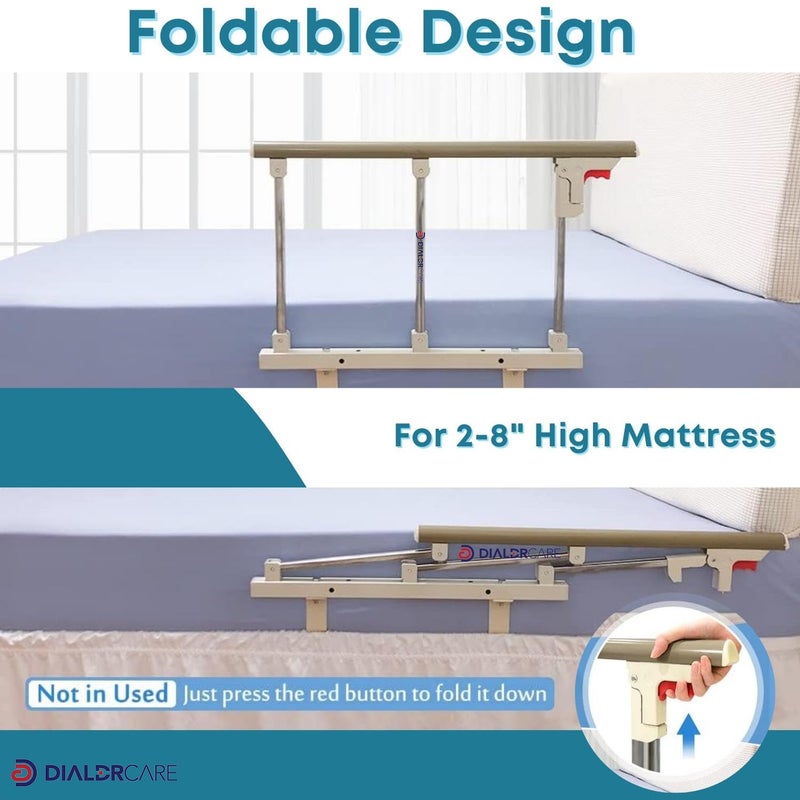 DIALDRCARE Foldable Stainless Steel Bed Rail Guard for Elderly, Adults Assist Handle, Bed Guardrails Grab Railway for Disabled Patient Pregnant Women Handicap (Size: 70 x 40 cm, Colour: White, Silver) - Image 3