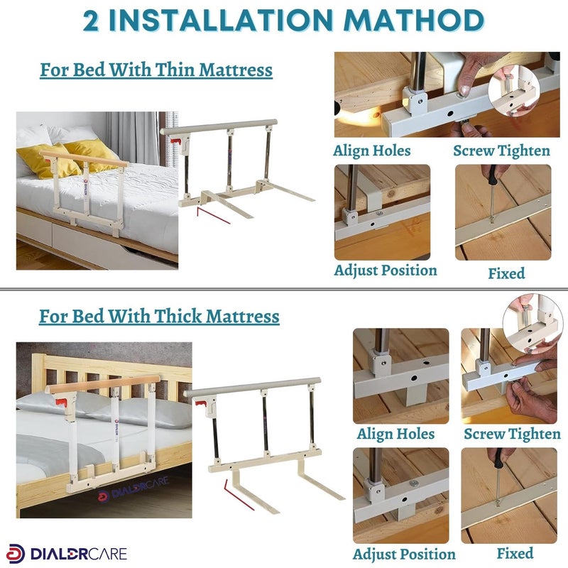 DIALDRCARE Foldable Stainless Steel Bed Rail Guard for Elderly, Adults Assist Handle, Bed Guardrails Grab Railway for Disabled Patient Pregnant Women Handicap (Size: 70 x 40 cm, Colour: White, Silver) - Image 5
