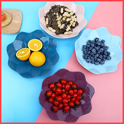 wolpin Designer Plastic Snacks Plate Set Fruits Serving Play (Set of 4 Pcs) Colorful Snacks/Breakfast Plate, Flower Shape, Multicolor - Image 1