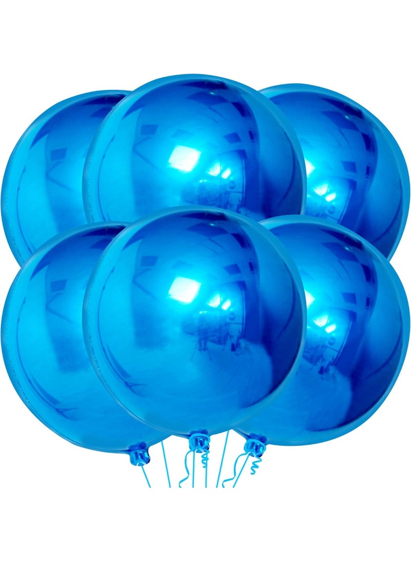 Blue Orbz Balloons for Birthday Decorations - Pack of 6 | Giant 22 Inch 4D Mylar Round Sphere Foil Balloon | Mirror Finish Royal Sapphire Blue Balloons | Great for, Wedding,Baby Shower, Royal Prince