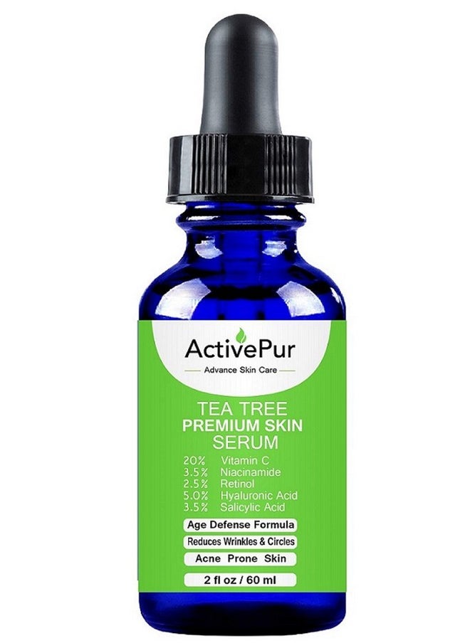 ActivePur - Tea Tree Serum Oil For Acne Facial Skin Serum 20% Vitamin C Hyaluronic Acid Retinol Helps In Hyperpigmentation Wrinkles Anti Aging Dark Spots Blemishes Acne Scars (2 Oz/60 Ml) - Image 1