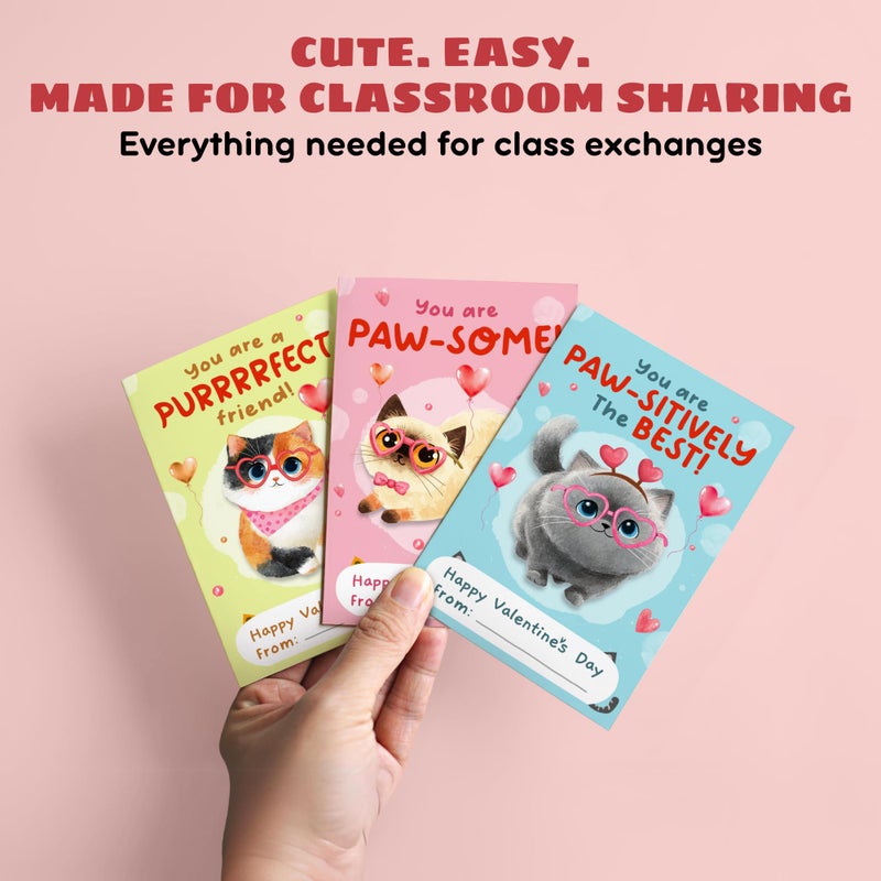 MAPDTWO 36 Packs Cat Valentines Cards for Kids - Cats Valentines Day Gifts for Kids Classroom School Party Favors - Kitty Kitten 6 Designs Exchange, 3.2''x 4.7'' Greeting Cards with Stickers Envelopes - Image 3