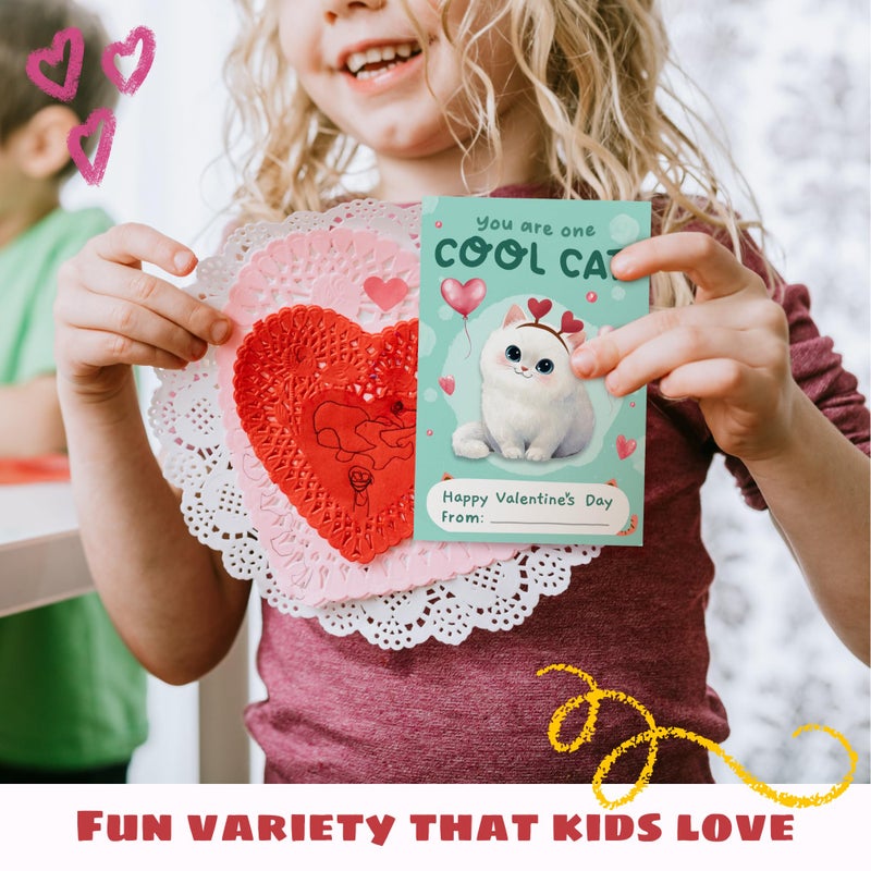 MAPDTWO 36 Packs Cat Valentines Cards for Kids - Cats Valentines Day Gifts for Kids Classroom School Party Favors - Kitty Kitten 6 Designs Exchange, 3.2''x 4.7'' Greeting Cards with Stickers Envelopes - Image 5