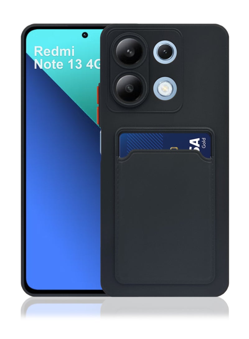 حافظة هاتف واقية من السيليكون لكامل الجسم لهاتف Xiaomi Redmi Note 13 4G مع حامل فتحة للبطاقة - أسود