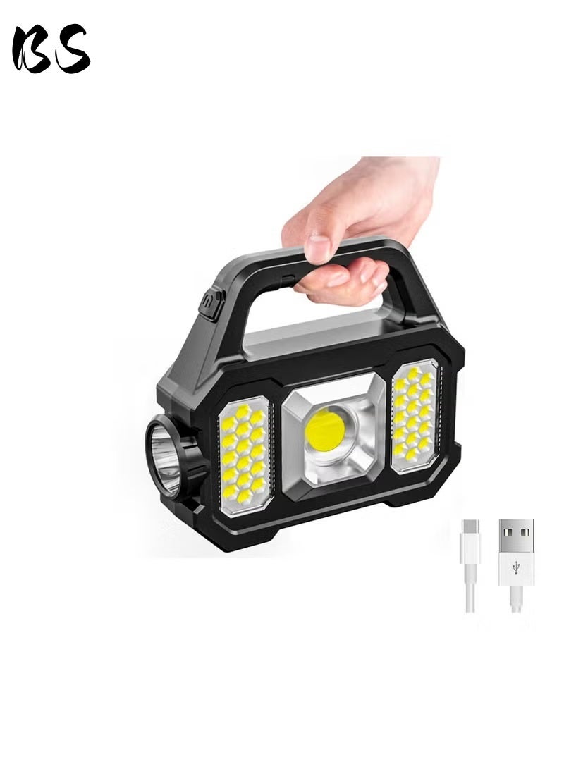 BS Solar-powered handheld flashlight | Multifunctional LED spotlight | USB rechargeable | 6 lighting modes | Waterproof design | Lightweight and portable | Ideal for outdoor camping or emergencies - Image 1