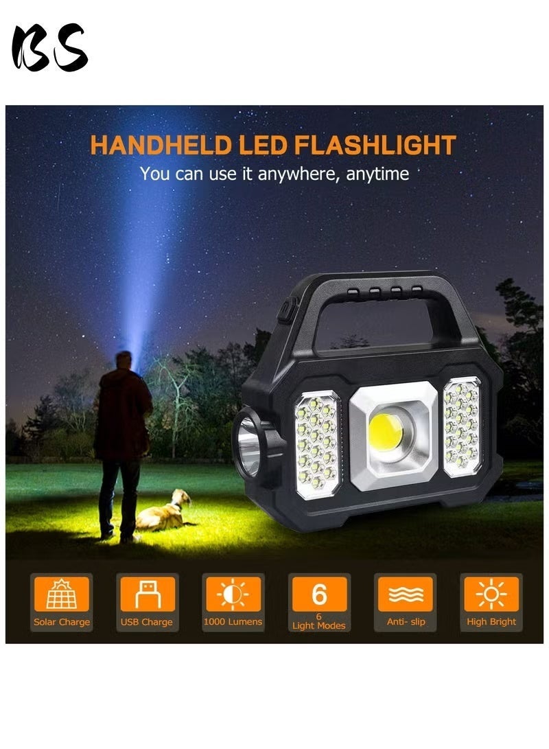 BS Solar-powered handheld flashlight | Multifunctional LED spotlight | USB rechargeable | 6 lighting modes | Waterproof design | Lightweight and portable | Ideal for outdoor camping or emergencies - Image 5