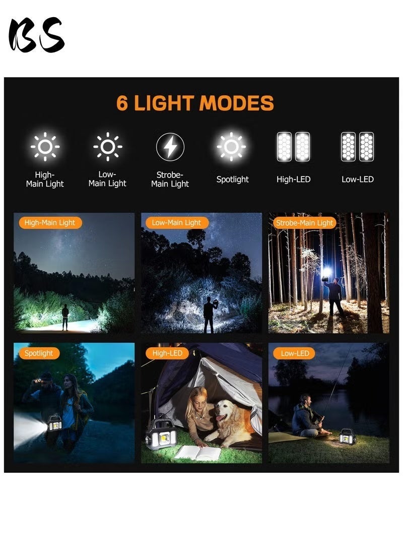 BS Solar-powered handheld flashlight | Multifunctional LED spotlight | USB rechargeable | 6 lighting modes | Waterproof design | Lightweight and portable | Ideal for outdoor camping or emergencies - Image 3