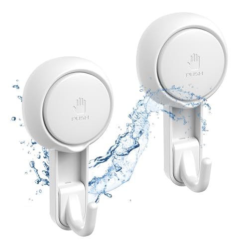 Marchpower Shower Hooks for Inside Shower Reusable Waterproof Utility Suction Cups Hooks - 2 Pack Heavy Duty Vacuum Hook Home Kitchen Bathroom Wall Holder Hanger for Towel Loofah Cloth Key & Ceiling - Image 1