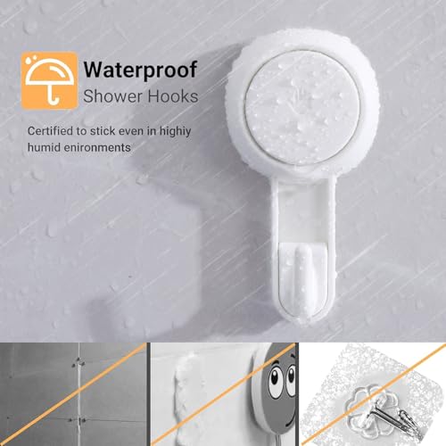 Marchpower Shower Hooks for Inside Shower Reusable Waterproof Utility Suction Cups Hooks - 2 Pack Heavy Duty Vacuum Hook Home Kitchen Bathroom Wall Holder Hanger for Towel Loofah Cloth Key & Ceiling - Image 4