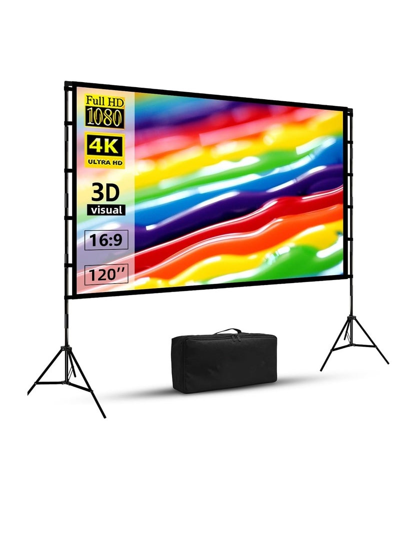 Generic Projector Screen and Stand, 120 inch Portable Projector Screen Indoor Outdoor Projector Screen 16:9 4K HD Wrinkle-Free Lightweight Movie Screen with Carry Bag for Backyard Movie Night  - Image 1