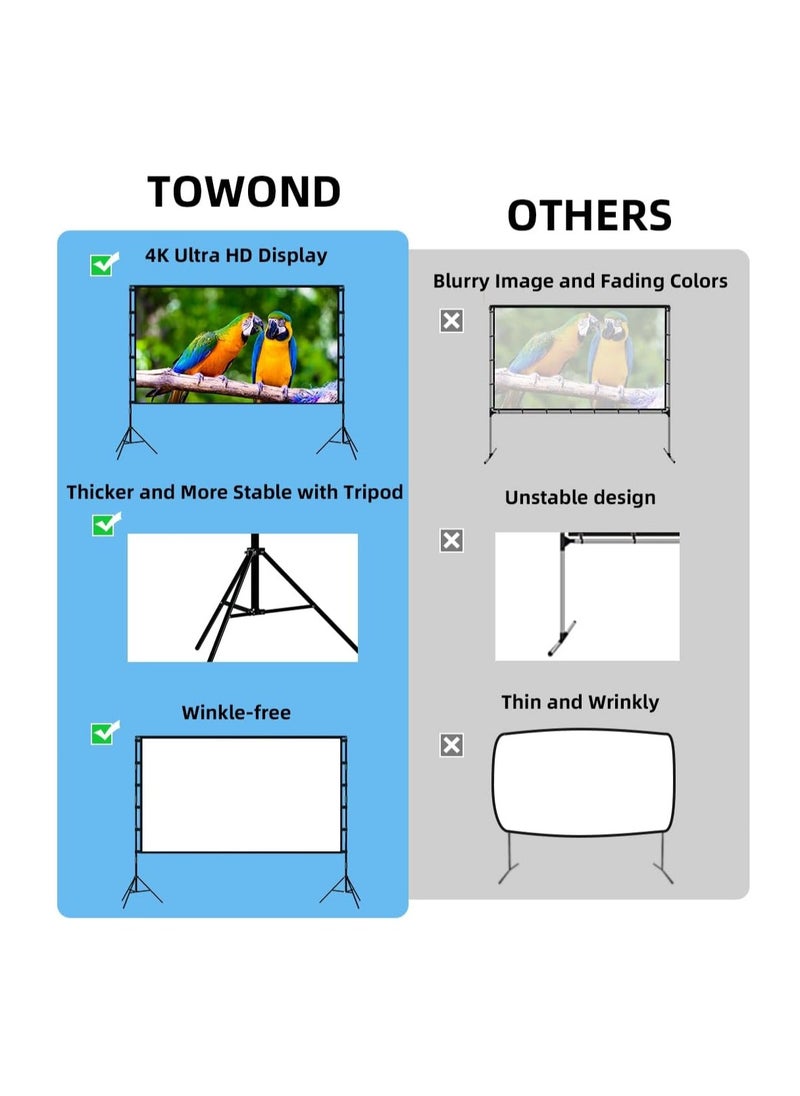 Generic Projector Screen and Stand, 120 inch Portable Projector Screen Indoor Outdoor Projector Screen 16:9 4K HD Wrinkle-Free Lightweight Movie Screen with Carry Bag for Backyard Movie Night  - Image 3