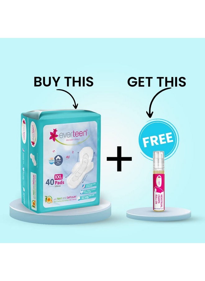 everteen Combo 40 Xxl Dry Neem Safflower Sanitary Pads With Free Menstrual Period Pain Relief Cramps Roll-On (5Ml), Pack Of 1  - Image 3