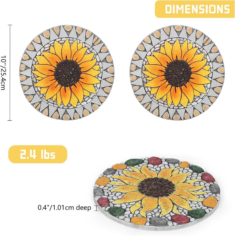 PINPON 3 Pack Gerbera Stepping Stones – 10 Inch Cement Garden Pavers with Colorful Pebble Border, Hand-Painted Outdoor Walkway Stones, Weather-Resistant Decorative Path Stones for Patio & Yard - Image 2