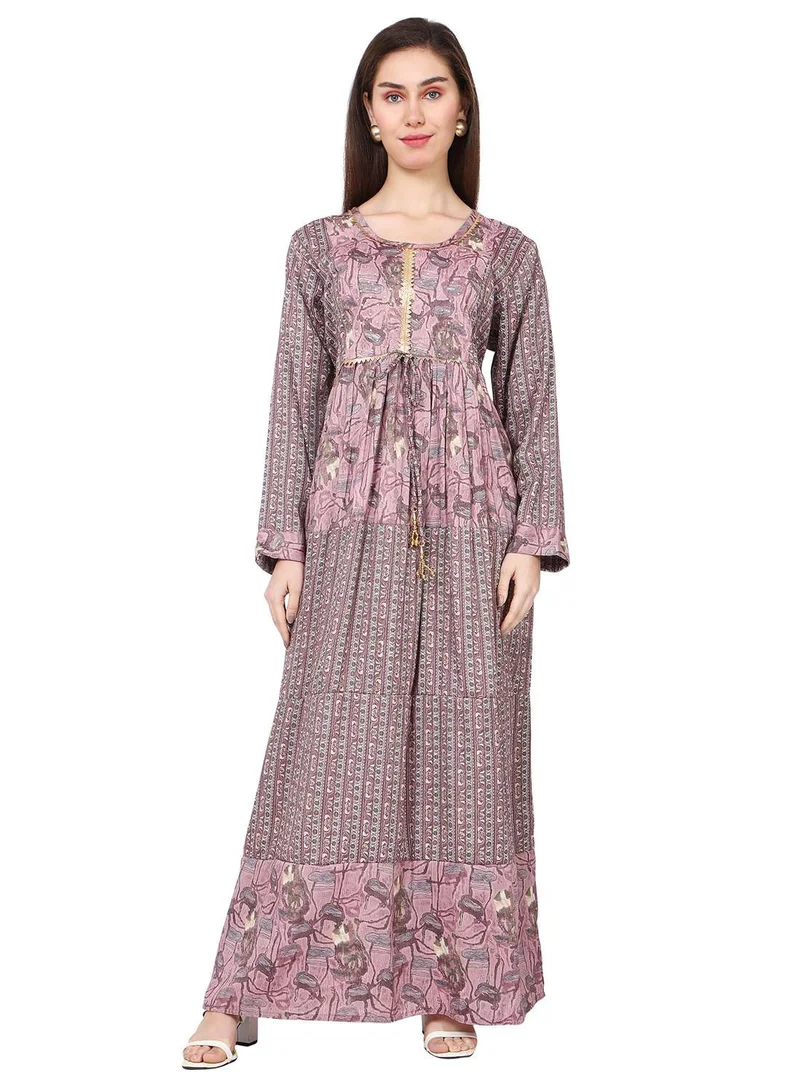 HANA & SARA ELEGANT UNIQUE PRINTED LONG SLEEVE STYLISH ARABIC JALABIYA DRESS