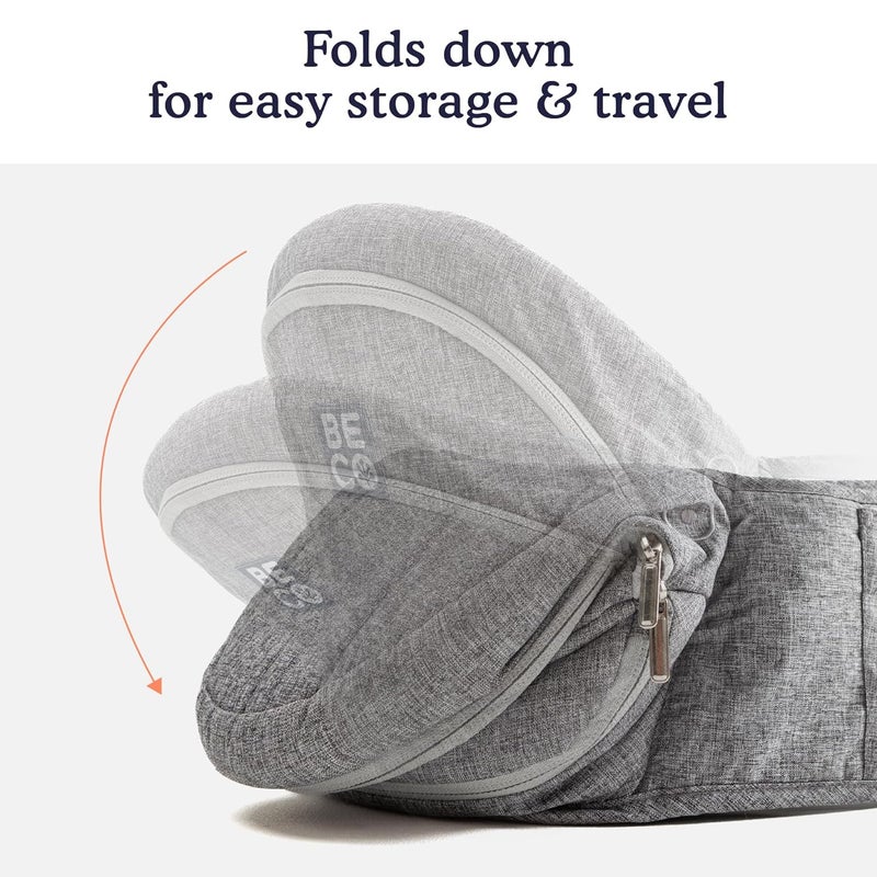 BECO حاملة الأطفال بيكو بيبي هب سيت قابلة للطي بتصميم موفر للمساحة حاملة مريحة مع حزام خصر قابل للتعديل و جيوب تخزين للمواليد حتى toddlers 036 شهر رمادي - Image 2
