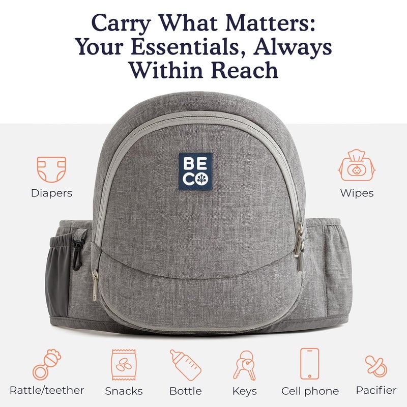 BECO حاملة الأطفال بيكو بيبي هب سيت قابلة للطي بتصميم موفر للمساحة حاملة مريحة مع حزام خصر قابل للتعديل و جيوب تخزين للمواليد حتى toddlers 036 شهر رمادي - Image 5