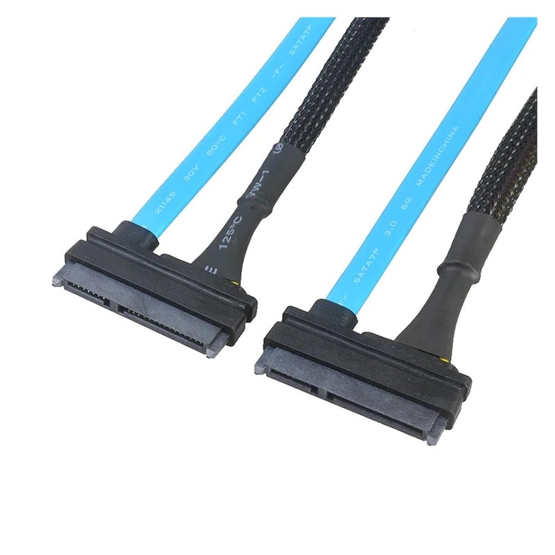 Female To Female 7 15 Pin SATA Extension Cable 30cm Black Nylon Sleeved - Image 1