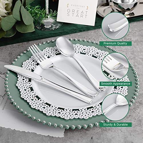 N9R 500PCS Silver Plastic Cutlery Set - 200 Forks, 150 Knives, 150 Spoons - Disposable, Premium, Sturdy - Silver, Plastic - Perfect for Gathering, Weddings, Parties - Image 5