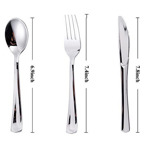 N9R 500PCS Silver Plastic Cutlery Set - 200 Forks, 150 Knives, 150 Spoons - Disposable, Premium, Sturdy - Silver, Plastic - Perfect for Gathering, Weddings, Parties - Image 2
