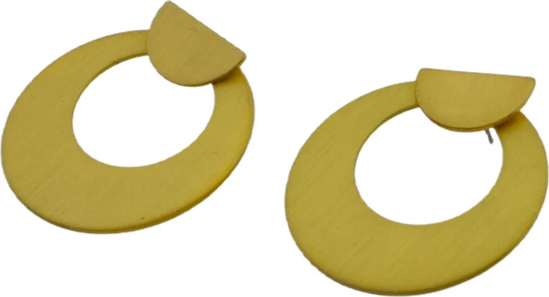 كوتون Gold Color Triple Jewelry Set1 (Glossy Stone Necklace 42CM, 6-Piece Ring Set Size S, Metal Hoop Earring 3.5cm)