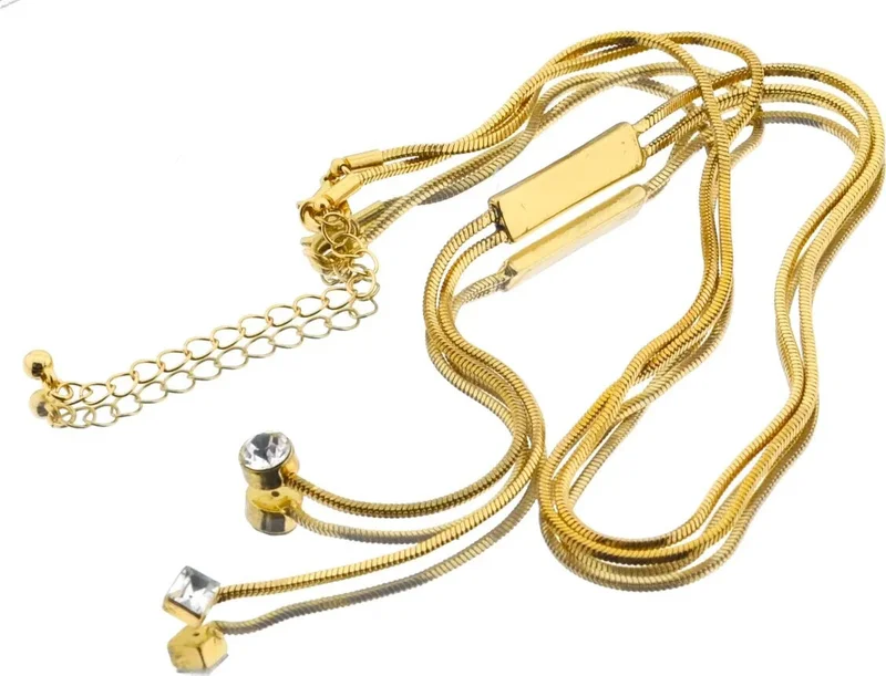 كوتون Gold Color Triple Jewelry Set1 (Glossy Stone Necklace 42CM, 6-Piece Ring Set Size S, Metal Hoop Earring 3.5cm)