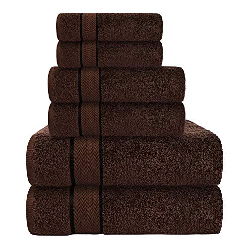 CRAFTBERRY - 6 Piece Luxury Bathroom Towels Set - 100% Cotton, Dark Brown/Chocolate, Includes 2 Bath Towels, 2 Hand Towels, and 2 Washcloths - Quick Dry, Absorbent, Plush, Soft - Image 1