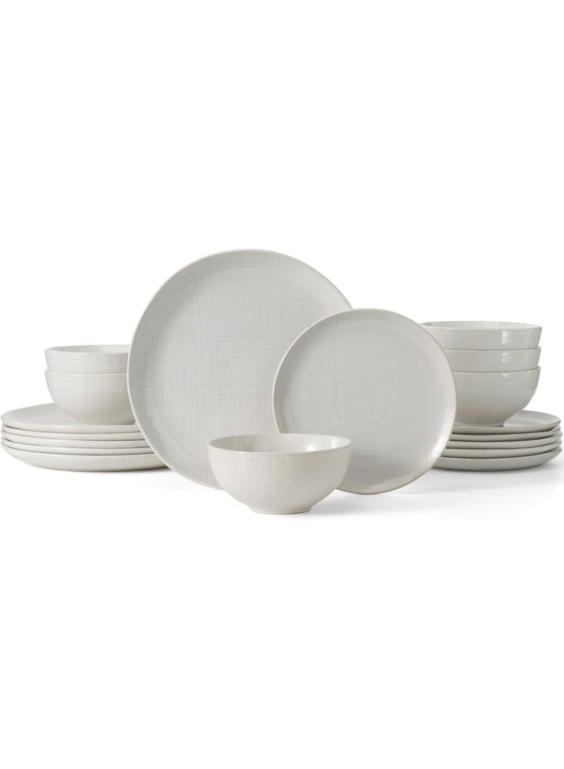 Famiware Moonlight 18 Piece Stoneware Dinnerware Set with Linen Finish, Set for 6, Scratch Resistant, Microwave & Dishwasher Safe, White  - Image 1