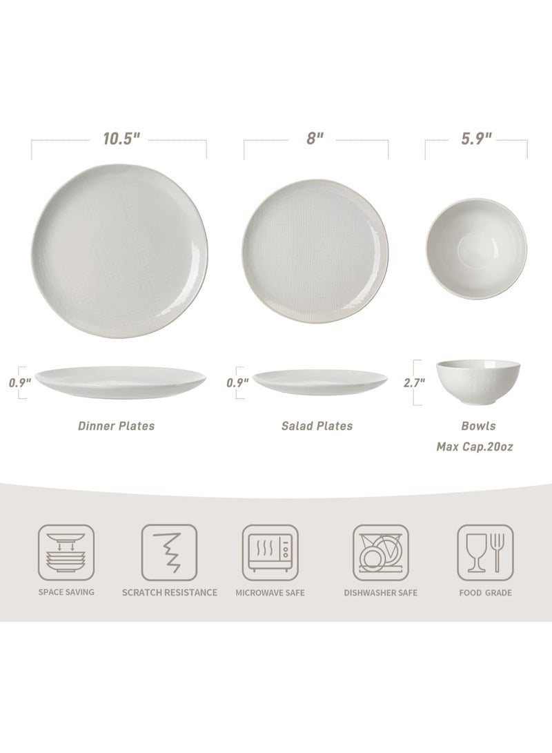 Famiware Moonlight 18 Piece Stoneware Dinnerware Set with Linen Finish, Set for 6, Scratch Resistant, Microwave & Dishwasher Safe, White  - Image 4