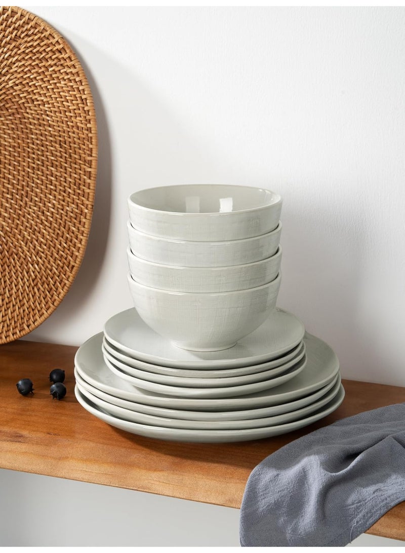 Famiware Moonlight 18 Piece Stoneware Dinnerware Set with Linen Finish, Set for 6, Scratch Resistant, Microwave & Dishwasher Safe, White  - Image 3