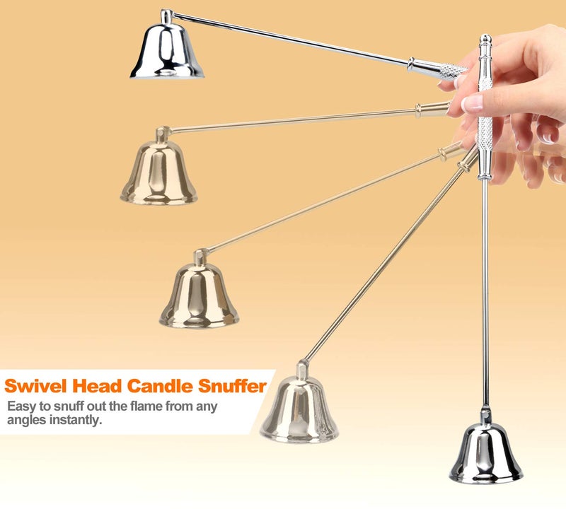 GOSGOON1E GOSGOONE Candle Snuffer, Elegant Candle Extinguisher with Long Handle, Hinged Candlesnuffers Wick Snuffer Candle Accessory for Putting Out Candle Flame Safely, Candle Stopper with Storage Bag (Silver) - Image 4