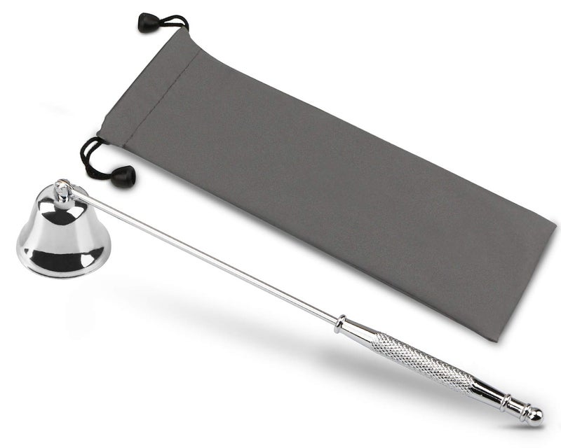 GOSGOON1E GOSGOONE Candle Snuffer, Elegant Candle Extinguisher with Long Handle, Hinged Candlesnuffers Wick Snuffer Candle Accessory for Putting Out Candle Flame Safely, Candle Stopper with Storage Bag (Silver) - Image 1