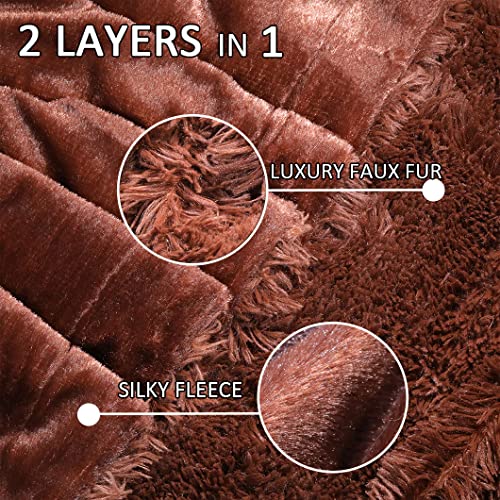 YUSOKI Long Faux Fur Throw Blanket for Sofa Couch,2 Layers,2.1lb,All Ages,Home Decoration, (Brown,50" x 60") - Image 3