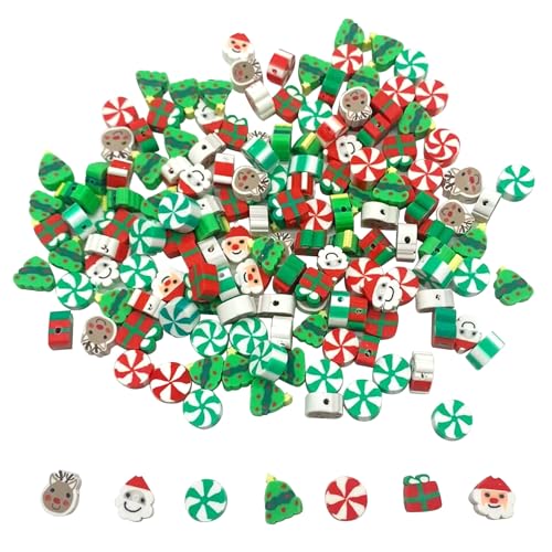 PEVOGON 100 Pcs Christams Polymer Clay Beads Mixed Heishi Spacer Beads Supplies for DIY Bracelet Earring Necklace Jewelry Making - Image 1