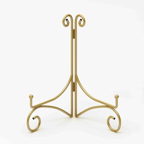 SVENJBB Gold Iron Plate Stand, 12 Inch Plate Holder for Display, Small Metal Plate Display Stands for Cookbook, Picture Frame, Photo, Decorative Plates (12 Inch, 1 Pack) - Image 1
