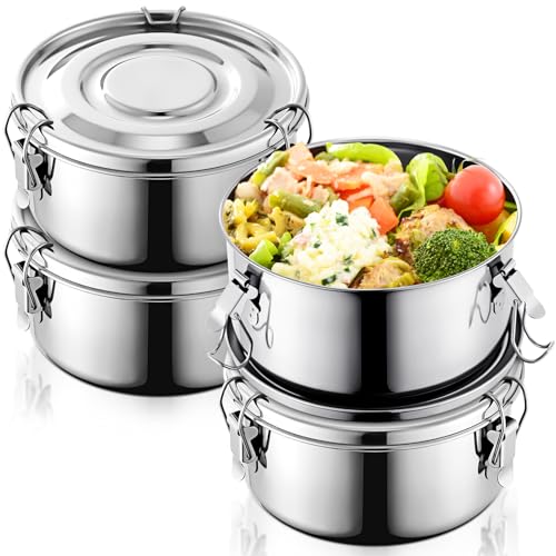 Skybooly 4 Pcs Small Stainless Steel Bento Box Bulk 13 oz Reusable 304 Stainless Steel Food Storage Containers with Lockable Clips to Leak Proof Dishwasher Safe - Image 1