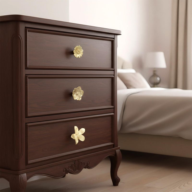 Otoolling 6 Pcs Gold Flower Dresser Knobs Brushed Brass Flower Drawer Knobs for Dresser Drawer Cabinet Brass Floral Pulls Decorative Vintage Pulls Handles Gold Hardware (Large,Petals) - Image 5