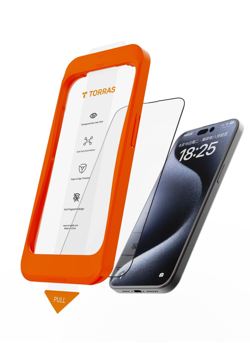 TORRAS [Mil-Grade Shatterproof for iPhone 16 Pro Screen Protector [9H+ Aerospace Tempered Glass & One-Step Installation] Full Coverage Fit Bubble Free Top-Notch Protection, GlassGo X  - Image 3