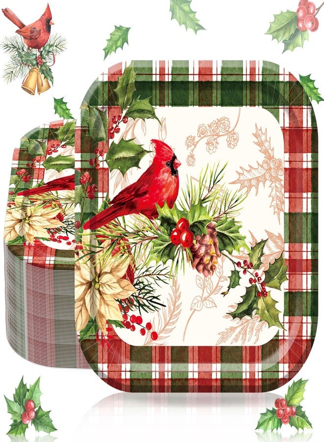40Pcs 9 Inch Christmas Plates Merry Christmas Disposable Paper Plates Buffalo Plaid Xmas Cardinal Bird Pine Cone Party Plates for Holiday Party Dinner Tableware Supplies Decor - Image 1