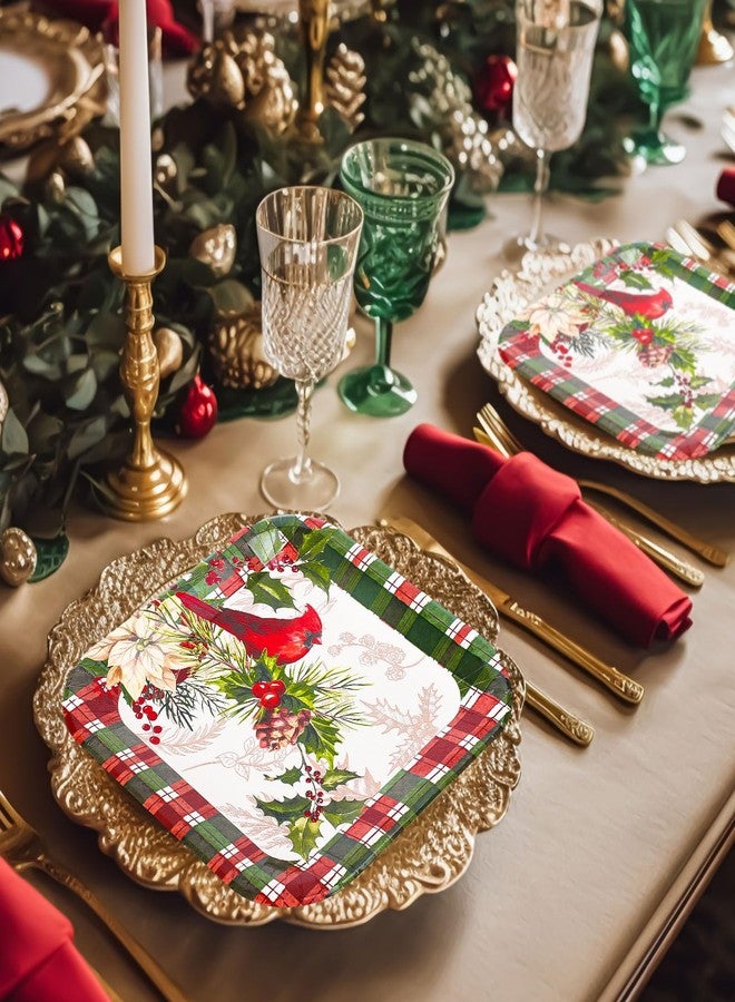 40Pcs 9 Inch Christmas Plates Merry Christmas Disposable Paper Plates Buffalo Plaid Xmas Cardinal Bird Pine Cone Party Plates for Holiday Party Dinner Tableware Supplies Decor - Image 4