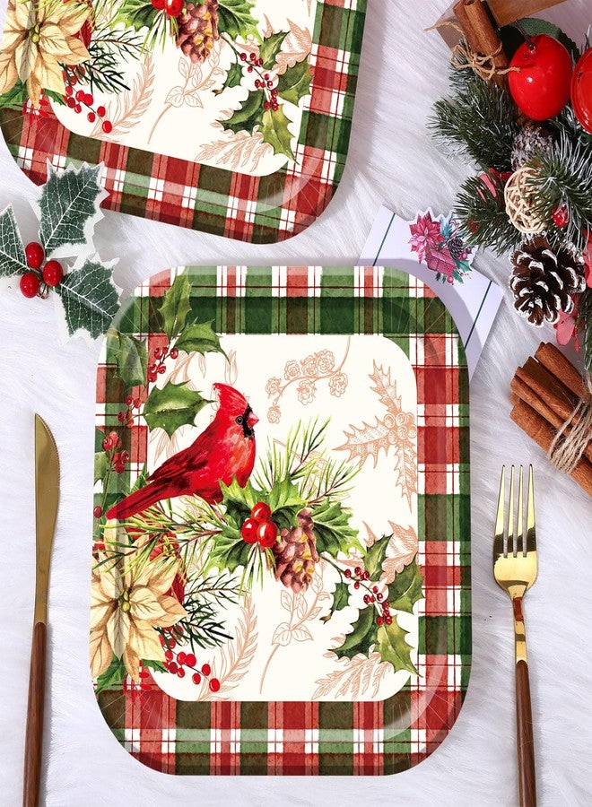 40Pcs 9 Inch Christmas Plates Merry Christmas Disposable Paper Plates Buffalo Plaid Xmas Cardinal Bird Pine Cone Party Plates for Holiday Party Dinner Tableware Supplies Decor - Image 3