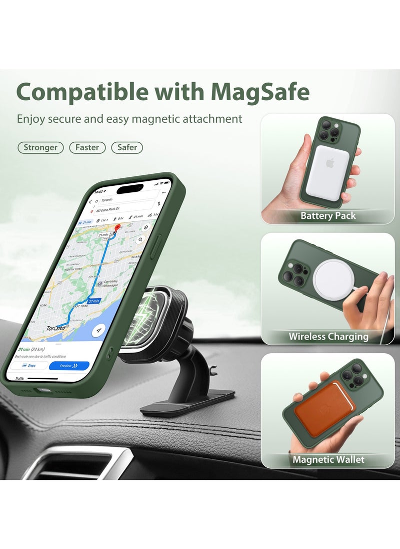 تونجيت جراب هاتف مغناطيسي لجهاز iPhone 15 Pro Max بتصميم حامل غير مرئي دوار بزاوية 360°، هيكل كامل مقاوم للصدمات والسقوط، جراب حماية شفاف عالي المتانة، متوافق تمامًا مع MagSafe، باللون الأخضر.  - Image 4