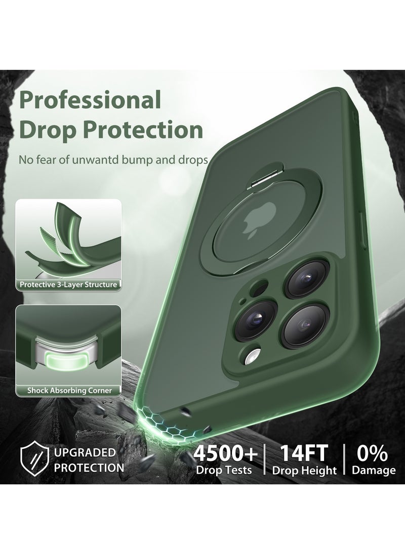 تونجيت جراب هاتف مغناطيسي لجهاز iPhone 15 Pro Max بتصميم حامل غير مرئي دوار بزاوية 360°، هيكل كامل مقاوم للصدمات والسقوط، جراب حماية شفاف عالي المتانة، متوافق تمامًا مع MagSafe، باللون الأخضر.  - Image 5