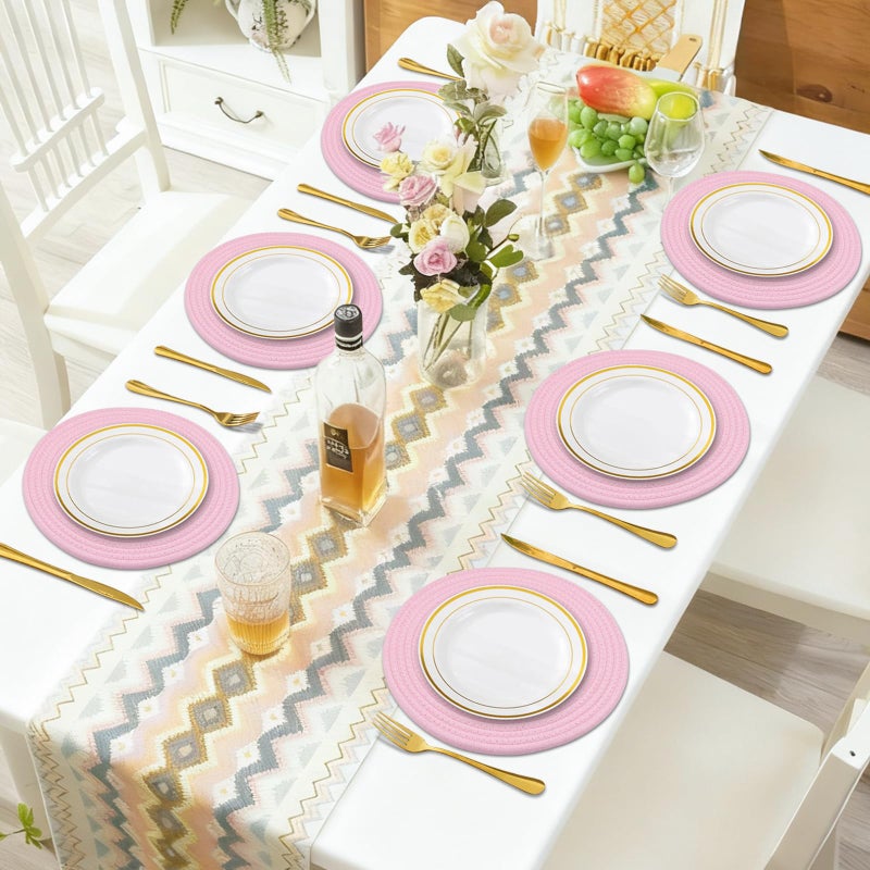 Jukercici Round Placemats Set of 6, Cotton Rope Woven Table Mats, Hot Pads for Kitchen, Non Slip Heat Resistant Place Mats, 13 Inches Braided Placemat for Farmhouse Decor and Kitchen Table Decor (Pink) - Image 5