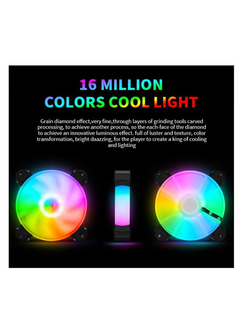 SYOSI 3PCS 120mm RGB Case Fan، مراوح تبريد الكمبيوتر عالية الأداء، مراوح حالة الكمبيوتر منخفضة الضوضاء، مراوح الكمبيوتر RGB مراوح الكمبيوتر عالية التدفق مع محامل هيدروليكية RGB Case Fan Kit لبناء جهاز كمبيوتر مخصص  - Image 2