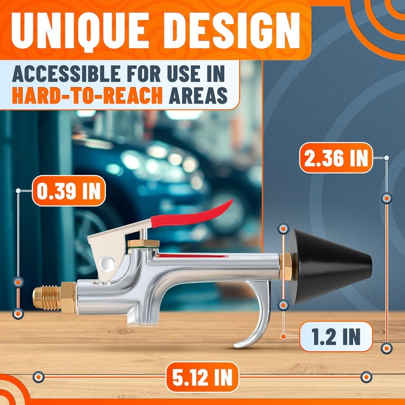 VIKROM Air Nozzle Blow Gun for Compressor - Stainless Steel Air Gun Blower with Pressure Adjustment, Rust-Resistant Brass Thread, Rubber Tip, Thumb Switch Lever - Compact HVAC Tools for Cleaning Tight Spaces - Image 2