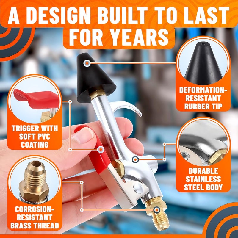 VIKROM Air Nozzle Blow Gun for Compressor - Stainless Steel Air Gun Blower with Pressure Adjustment, Rust-Resistant Brass Thread, Rubber Tip, Thumb Switch Lever - Compact HVAC Tools for Cleaning Tight Spaces - Image 3